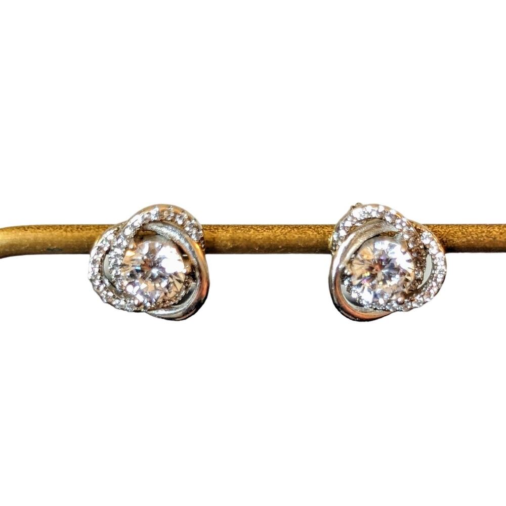 Marked IBB CH 925 Sterling CZ Swirl Post Earrings